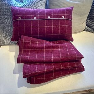 Legacy Wool Deep Red Plaid Blanket and Pillow Set